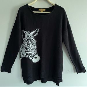 Love by Design Zebra Face Black Tunic Sweater | Size XL